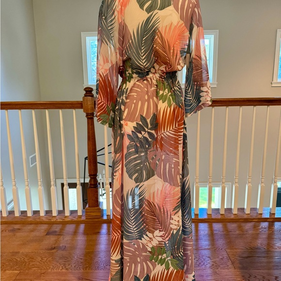 Jantzen multi-color PALM print Caftan Cover Up - Picture 2 of 5